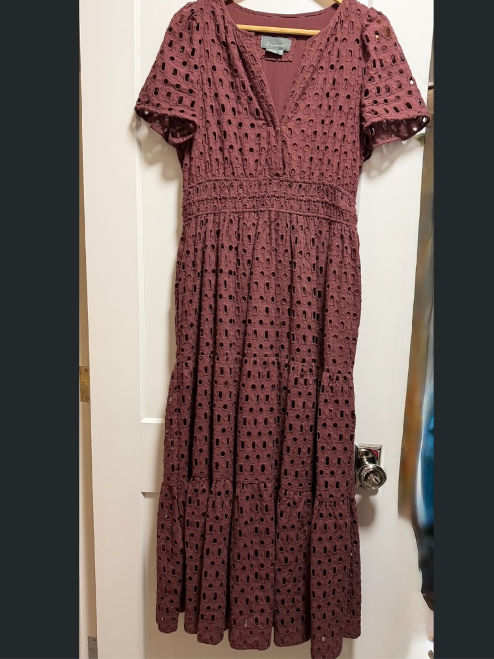 Anthropologie Maeve The Somerset Maxi Dress Eyelet Edition Tiered Smocked Waist - Picture 5 of 7
